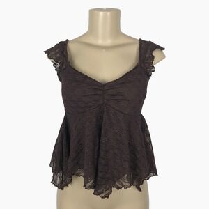 H+H Y2K Lace Peplum Babydoll Top Size M Asymmetrical Ruffle VNeck Fairy Coquette